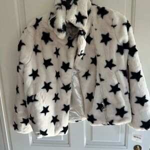 Girls Faux Fur Jacket with Stars by Urban Republic 10/12 NWT